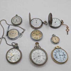 Lot of 9 Pocket Watches - Various - PARTS/REPAIR only